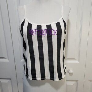 Hot Topic BEETLEJUICE Embroidered White Black Striped Strappy Crop Tank Top sz L